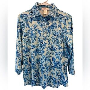 NWT Stella Parker Blue and White 3/4 Sleeve Sun Protection Top